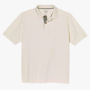 Kirkland Signature Men's Short Sleeve Ribbed Cotton Polo Shirt Tee Cream